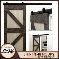 CCJH Sliding Barn Door Hardware Kit 122cm-610cm Rail System Industrial Track T Style Roller Hanger for Single Wood Door 4-13FT