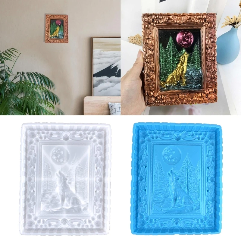 

Wall Hanging Moulds Moon Wolf Photo Frame Silicone Moulds Epoxy Resin Mould for DIY Craft Valentines Home Decoration