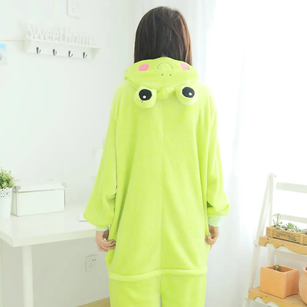 Unisex Winter Animal One-Piece Pajamas Sets Warm Frog Pattern With Zip Fastener Length To The Floor Cute Comfortable Cosplay