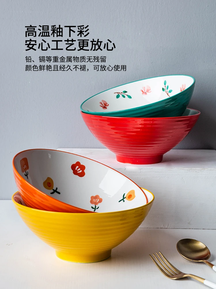 

Original Flower Rhyme Ramen Bowl Instant Noodle Bowl Eating Noodles Ceramic Bowl Japanese Style Tableware Household Large Soup