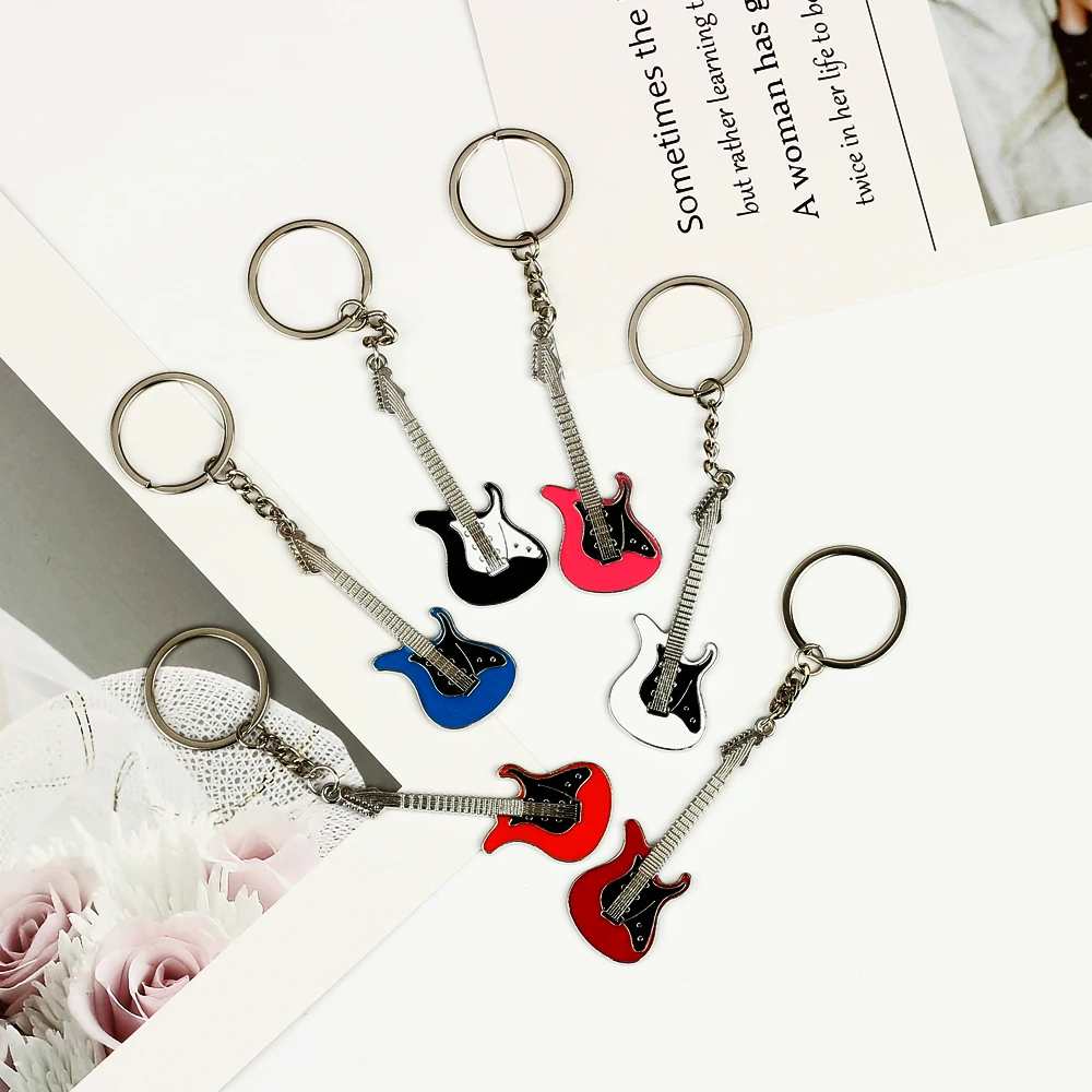 

Men Womens Guitar Keychains pink blue red black Key Chain Charms for Bag Musician Jewelry Car Keyring Accessories Gift 2022