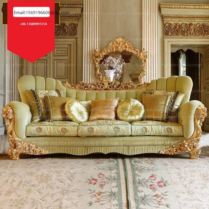 French-style fabric sofa size apartment European-style solid wood carved combination sofa villa furniture