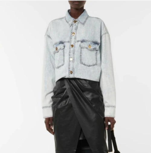 

126434 Fashion Classic Trendy Luxury Designer Cloth Dilapidated Washing Water Denim Cardigan Shirt