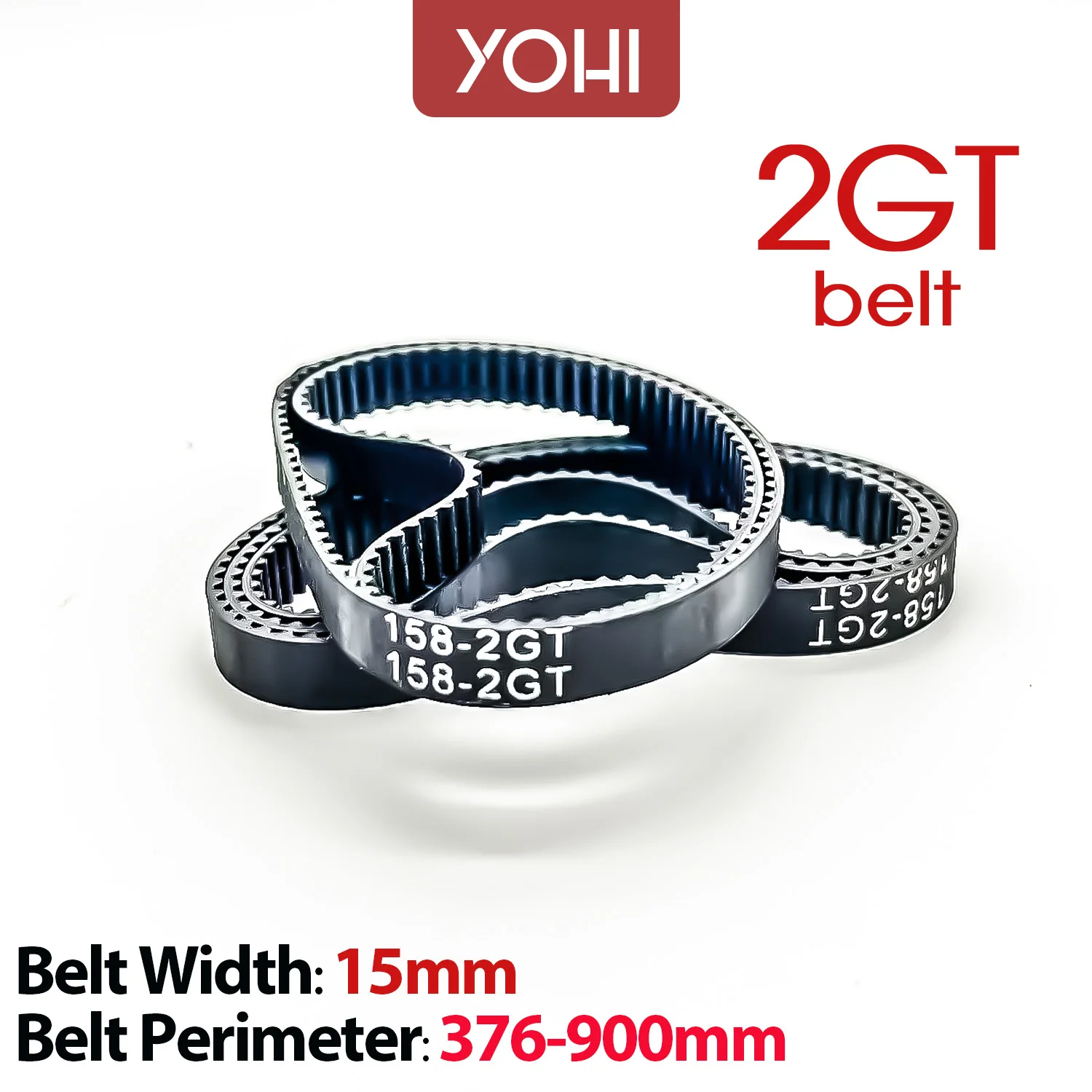 

2GT 2MM GT2 Timing Belt Pitch Length 376/400/420/436/454/500/600/610/710/760/900mm Width 15mm Rubber Closed