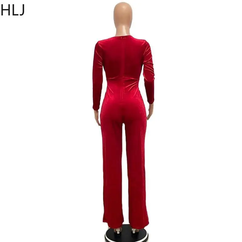 Женский бархатный комбинезон HLJ Элегантный слитный с глубоким V-образным вырезом