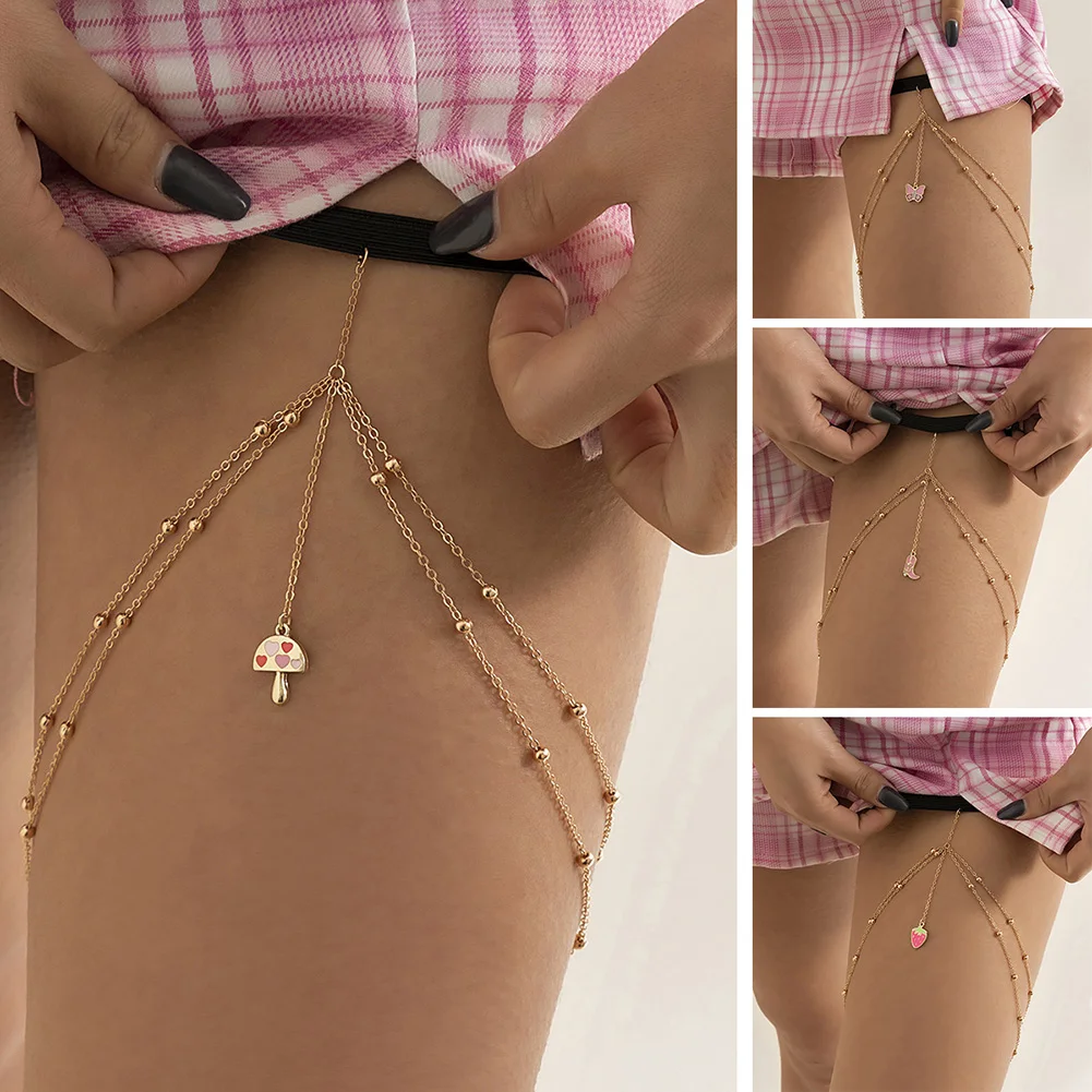 

Fashion Female Insect Butterfly Leg Chain For Women Body Jewelry Beach Style Ladies Silver Color Metal Multilayer Thigh Chain