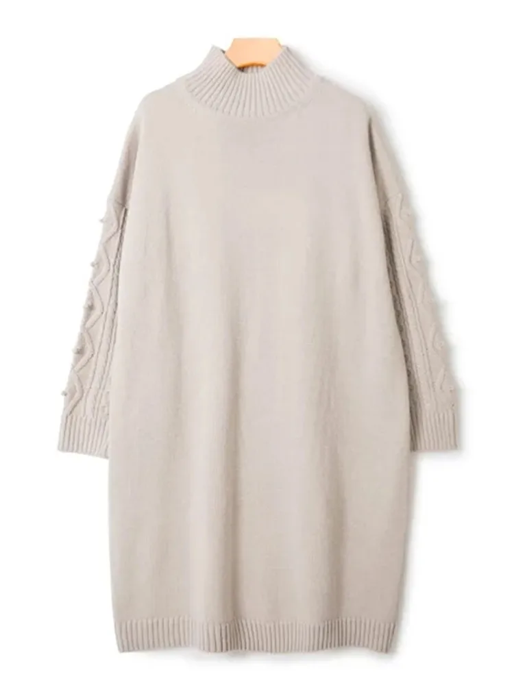 

Женское шерстяное трикотажное мини-платье, однотонные халаты с длинным рукавом и высоким воротником, облегающие весенние халаты в стиле High Street