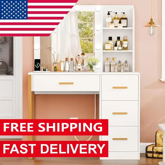 НОВЫЙ туалетный столик с открытыми полками для хранения макияжа зеркалом и