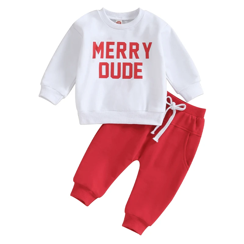

Baby Girl Boy Christmas Outfit Letter Crewneck Sweatshirt Casual Pants Santa Xmas Toddler Fall Winter Clothes