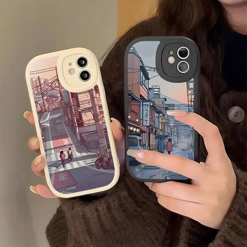 

Japanese Anime Hand Painted House scenery Phone Case Hard Leather for iPhone 13 12 Mini 11 14 Pro Max Xs X Xr 7 8 Plus 6 6s Se