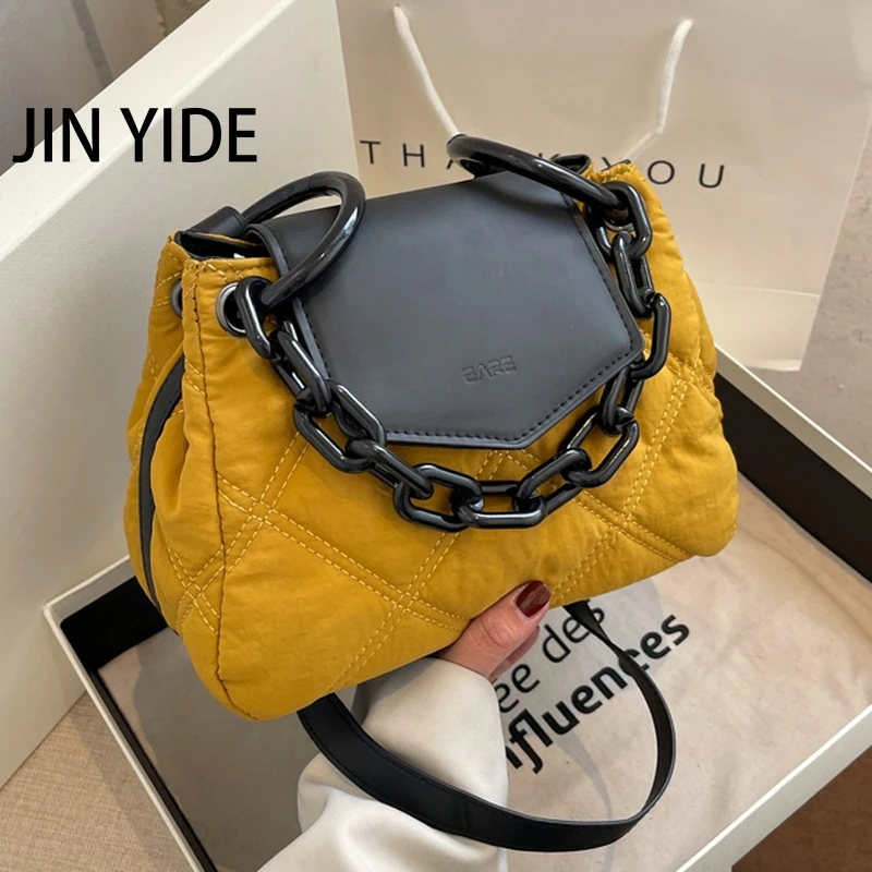 

JIN YIDE Lattice Chain Tote Bucket Bag 2023 New High Quality Canvas Women's Designer Handbag Luxury Brand Shoulder Travel Bag