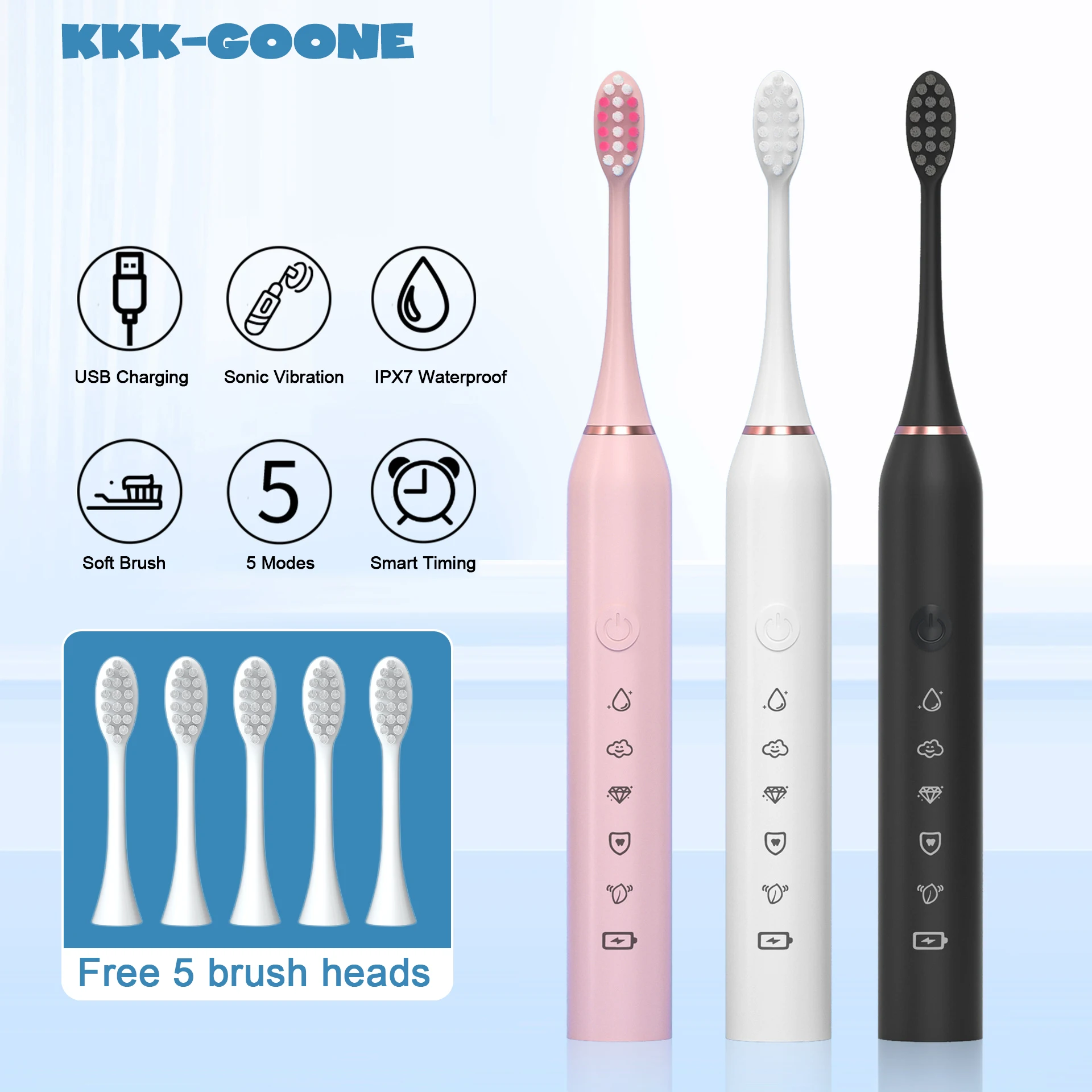 New Electric Toothbrush Teeth Whitening Vibrator Home Soft Hair Rechargeable Portable Adult Electric Toothbrush Cleaning Tool