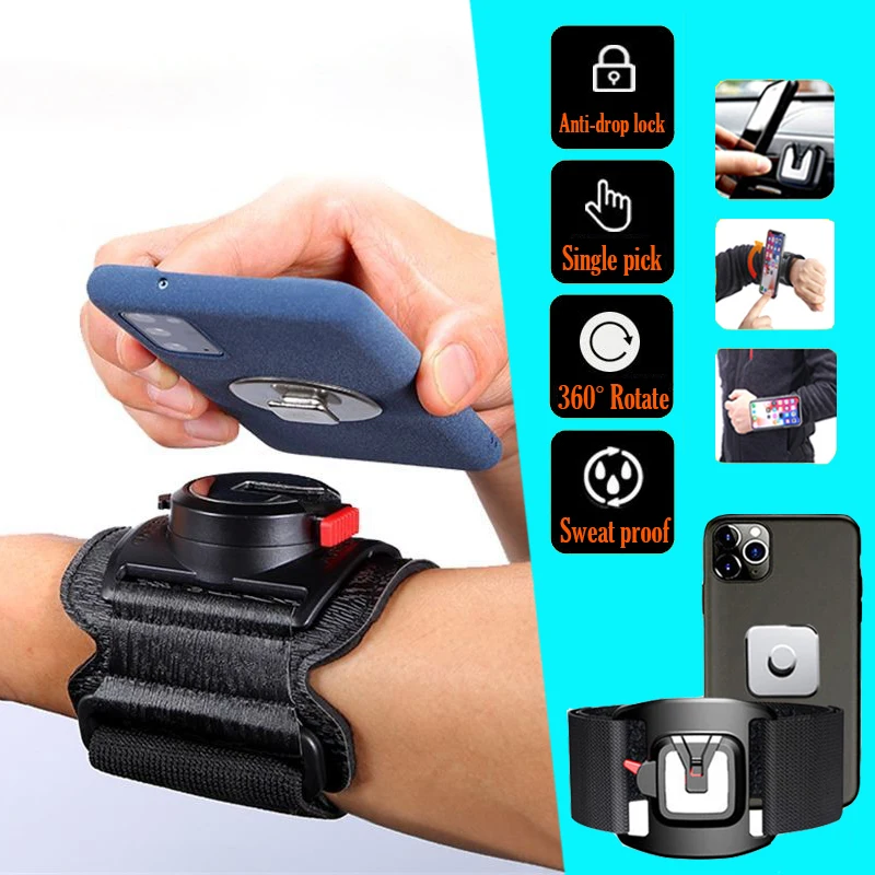 360 Rotatable Wrist Phone Holder Sport Bag Detachable Climbing Hiking Cycling Jogging Gym Cellphone Pouch Running Phone Case