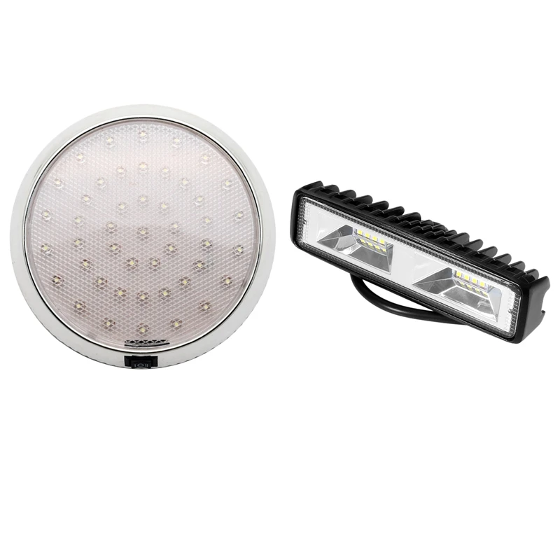 

2 Pcs Light : 1 Pcs 48W Led Light Work Lamp Driving Fog Offroad Suv 4Wd Atv Boat Auto Truck & 1 Pcs 12V Round Ceiling Dome Roof