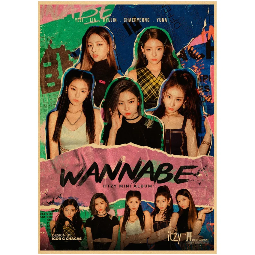 Плакаты ITZY из крафт-бумаги: Печать корейских певцов для украшения дома и комнаты декор Kpop CRAZY IN LOVE; настенные наклейки в стиле ретро и живопись.