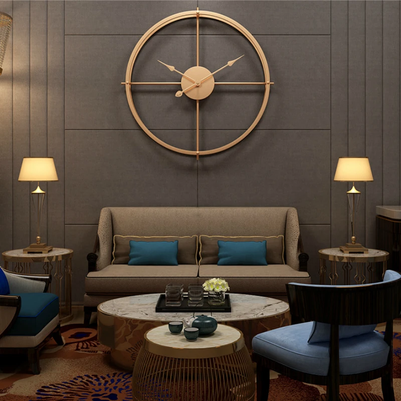 

60cm Nordic Metal Wall Clocks Large Retro Black Iron Art Hollow Wall Clock Home Decoration Hanging Clock Modern Design klokken