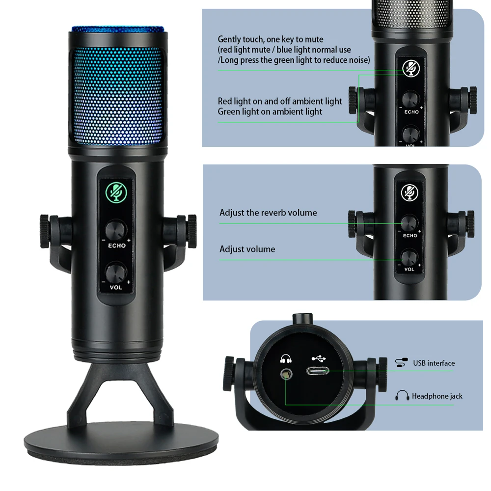 USB-микрофон с подставкой для смартфона ноутбука