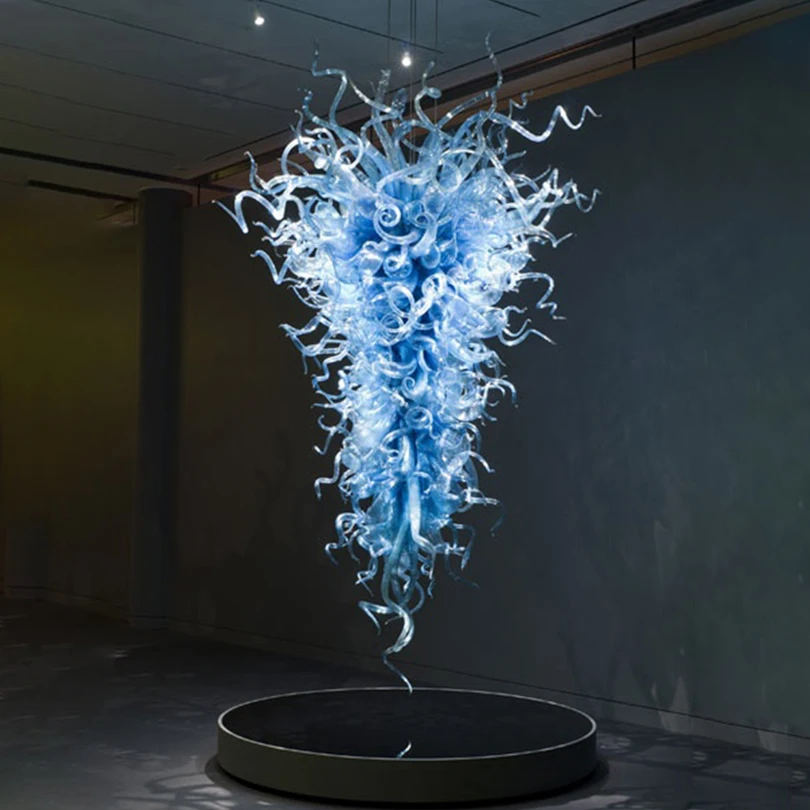 Brilliant Chihuly Glass Chandeliers Europen Style LED Large Crystal Chandelier Light Fixture Blue Color Home Light Staircase