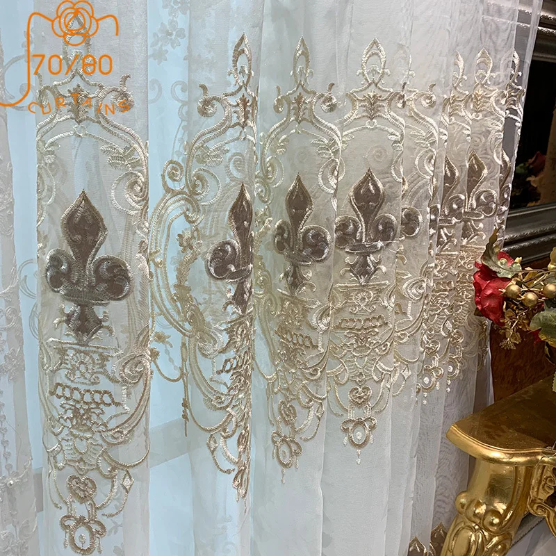 2022 New French High-end Embroidered Beaded Window Screen Curtains for Living Room Bedroom Custom Finished Products