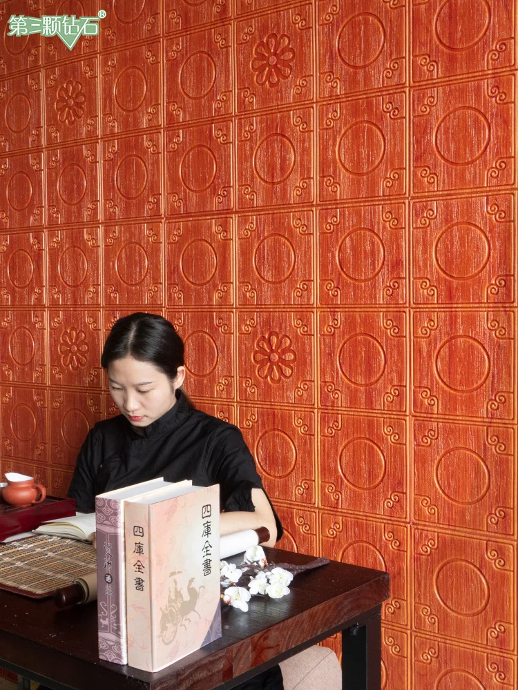 

New Chinese style 3 d wall stickers Chinese wind TV setting wall of soft package wallpaper adhesive decoration A9 collision av
