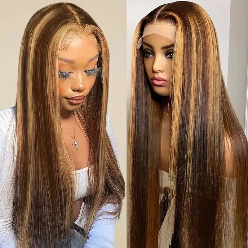 Фото Женский модный парик Wig Girl, прямой парик с мелированием, хит продаж в Африке, прямой парик Piano Color с фронтальным кружевом, полный комплект на всю голову №2