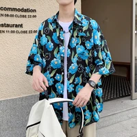 summer flower shirts mens fashion printed casual shirts men korean style loose short sleeve shirts mens hawaiian shirts m 2xl