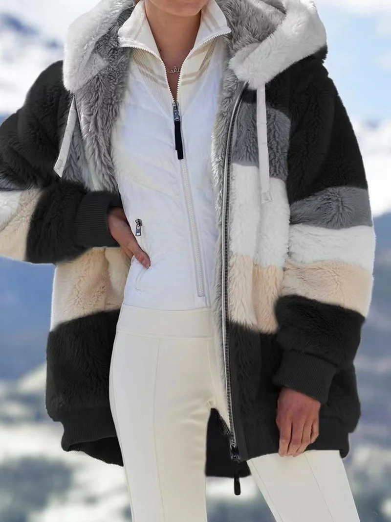 

Europa En De Verenigde Staten 2021 Herfst Nl Winter Warm Pluche En Rits Hooded Losse Jas Vrouwen