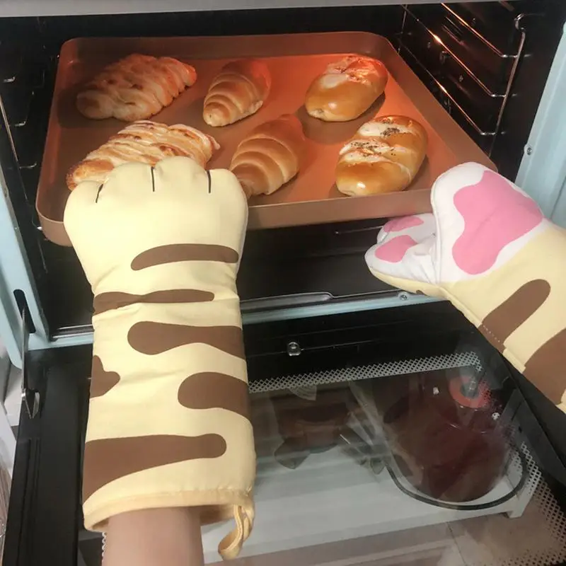 

Перчатки с кошачьими лапками для духовки, термоизоляционные хлопковые перчатки для микроволновой печи, защита от ожогов, кухонные принадлежности для выпечки