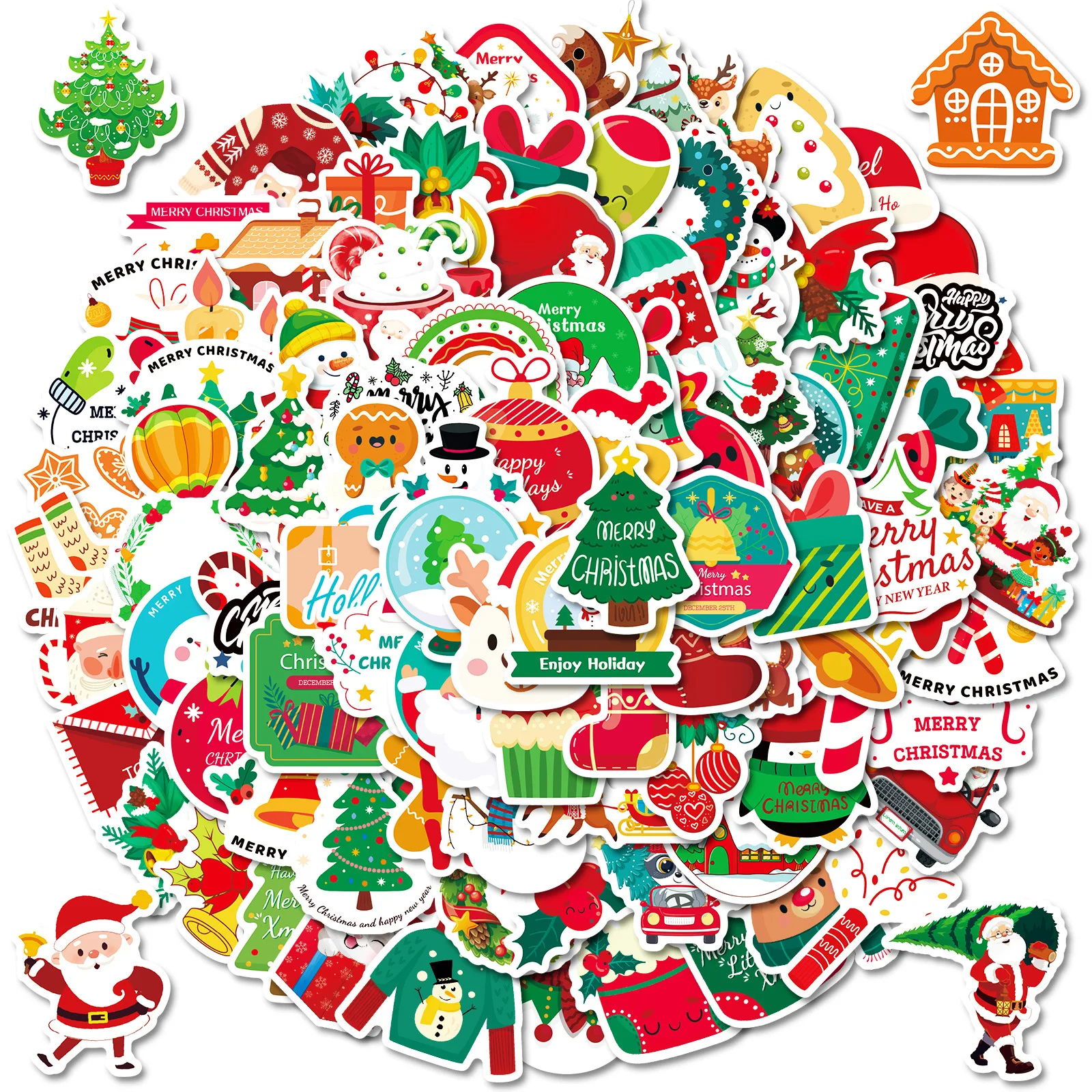 Декоративные наклейки с рождественским принтом 100 шт