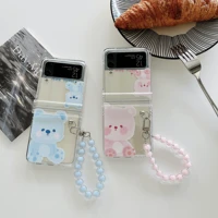 korean cute cartoon phone case for samsung galaxy z flip 3 bear pendant bracelet phone case for samsung z flip 3 flip 3 z flip 3