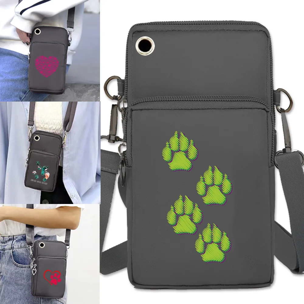 

2022 Women Mobile Phone Bags Arm Pack Shoulder Bag Apple/Huawei/Xiaomi Universal Waterproof Cell Phone Pouch Footprints Series