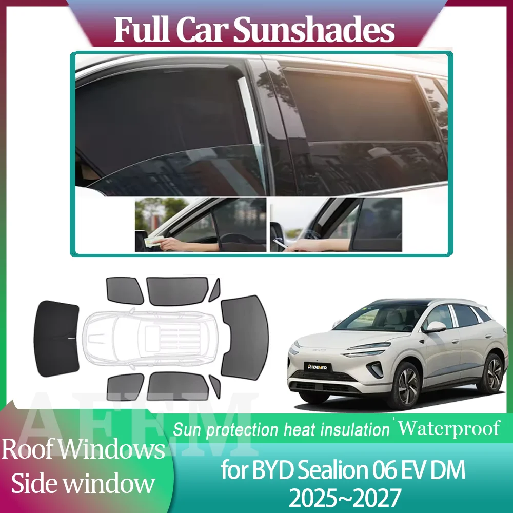 Фото Солнцезащитные шторки для BYD Sealion 06 EV DM 2025~2027: накладки на боковые и верхние окна, козырьки, шторки для лобового стекла, аксессуары для люка №1