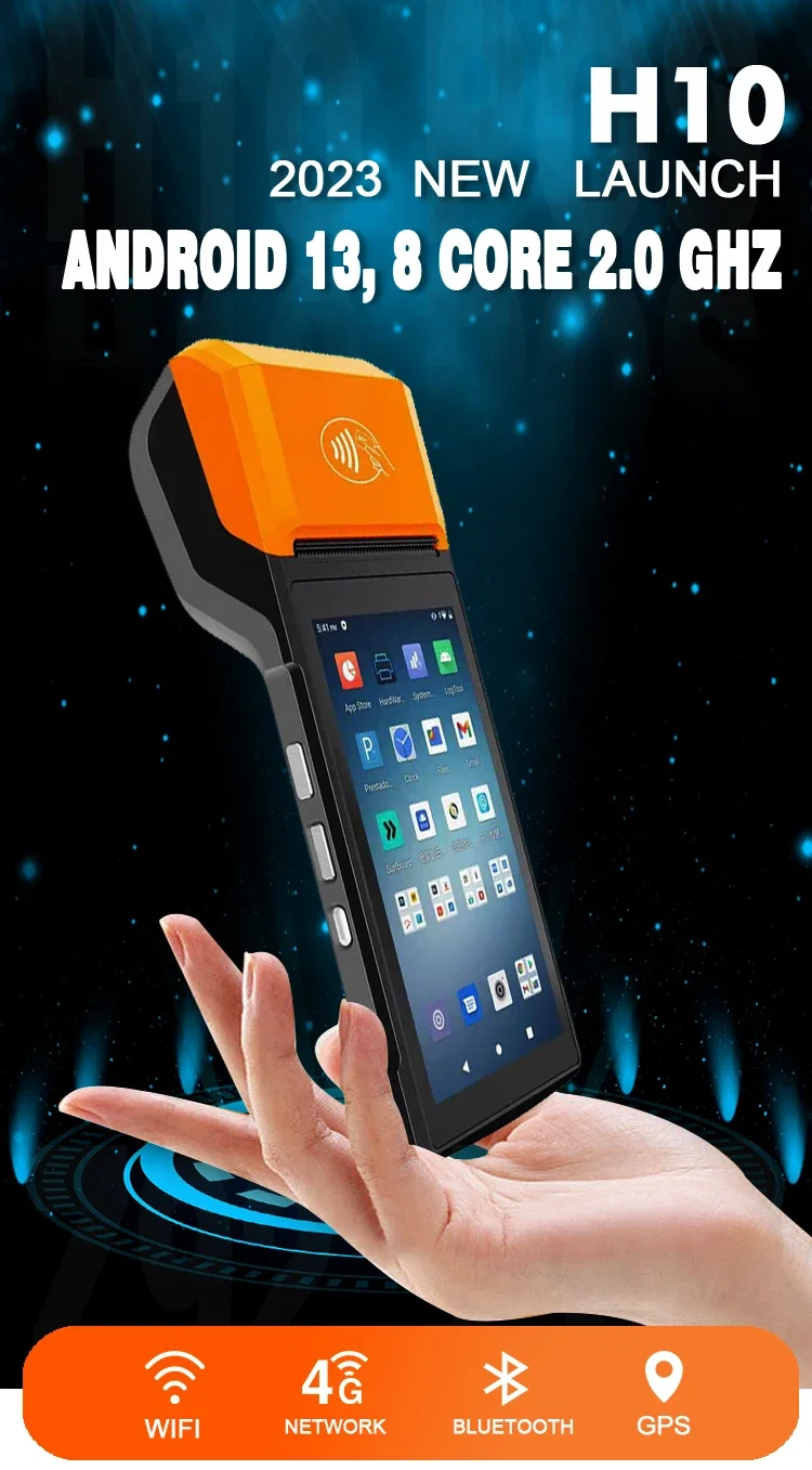 Фото Сертифицированная H10 портативная POS-система Android, 5 дюймов, 2 ОЗУ + 16ROM, 4G NFC, автономная мобильная платежная машина для билетов, лотереи, Blue Tooth №2