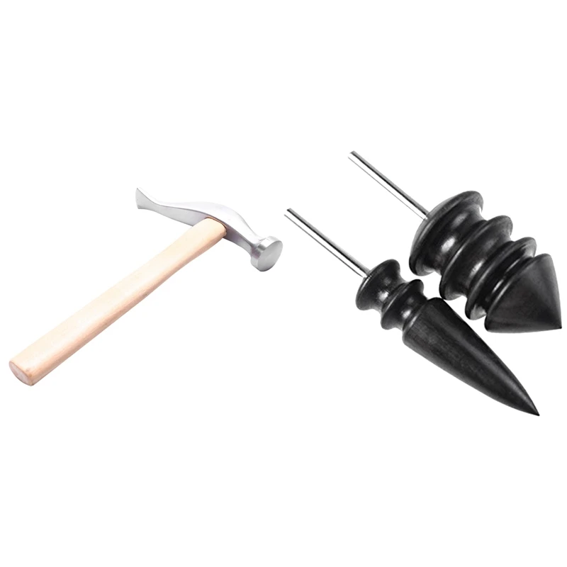 

2 Pcs Pointed Tip Narra Leather Burnisher Leather Slicker Tool Drill Sets & 1 Pcs Cobbler Shoe Repair Hammer