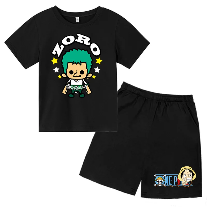 

Children's Anime One piece Luffy Boy Summer Set 2pc Fashion Clothes Boys Clothes Cartoon Costumes Kids Cotton Tshirt suit