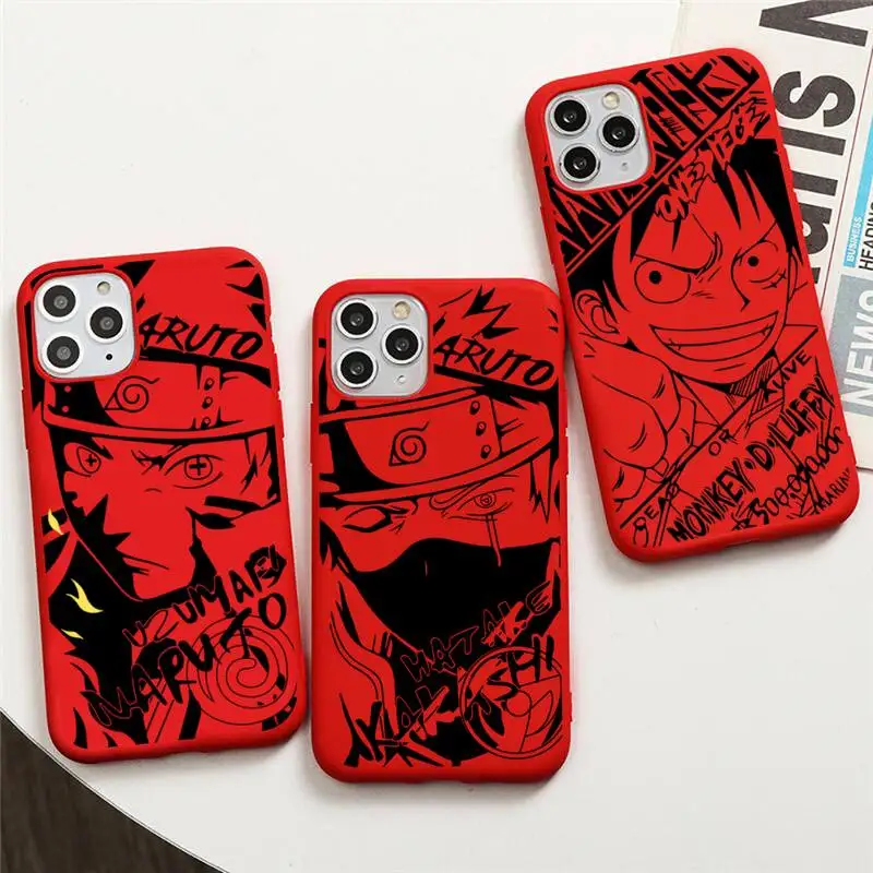 

Japan Anime Naruto One Piece Luffy Kakashi Phone Case For iphone 13 12 11 Pro Max Mini XS 8 7 6 6S Plus X SE 2020 XR Red Cover
