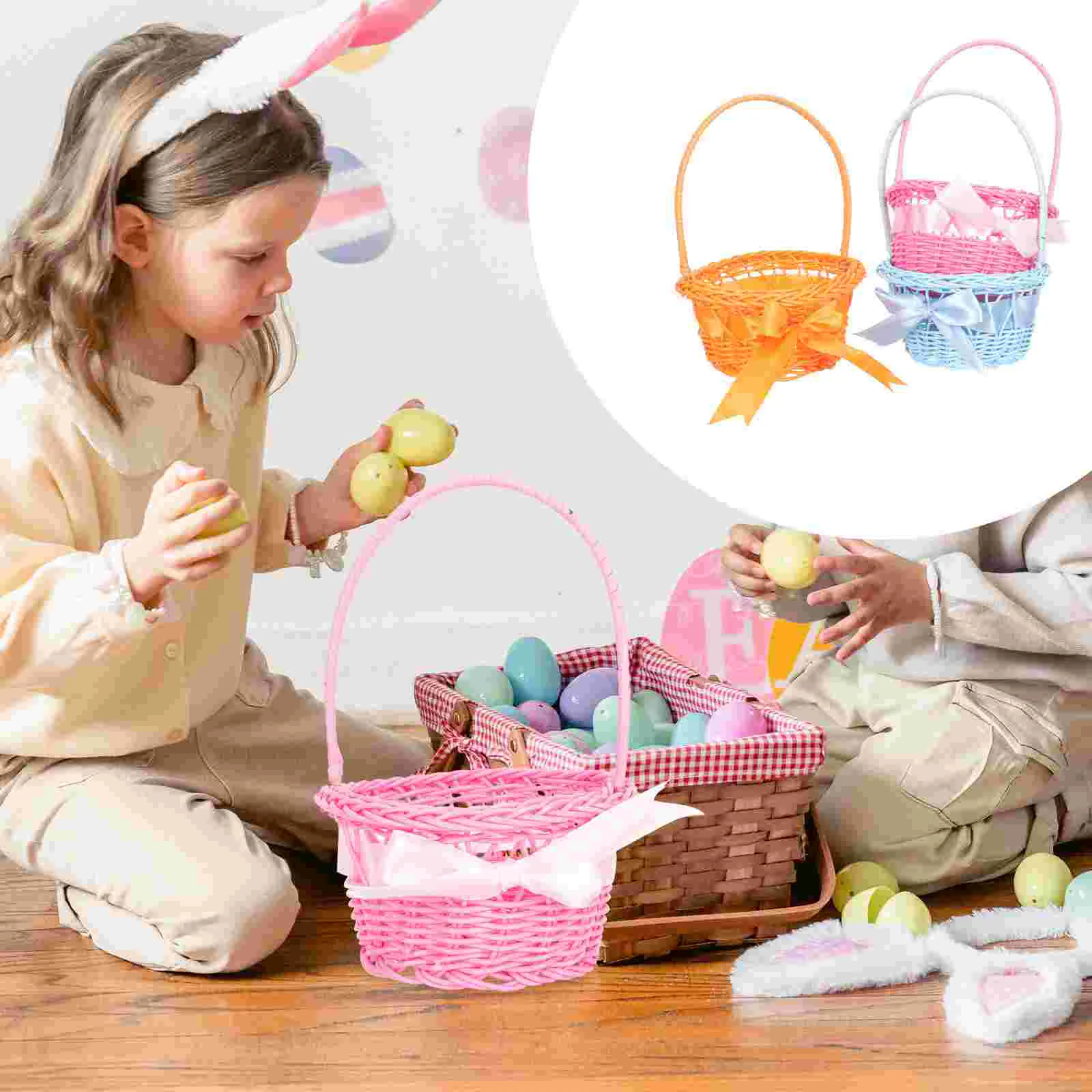 

3 Pcs Woven Picnic Basket Knitting Gift Rustic Egg Basket Rattan Candy Basket Easter Egg Storage Basket Flower Gift