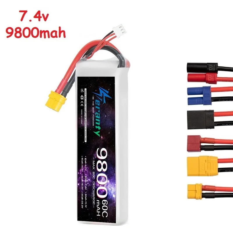 

7.4V 9800MAH Lipo Battery 2S 60C For RC Car Quadcopter FPV Drone accessory Boat Toys Batteries With XT60 Deans T Tamiya Connetor