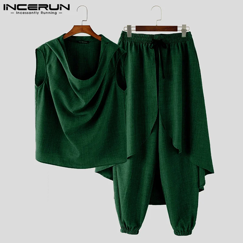 2024 уличная мода костюмы-двойки INCERUN мужские повседневные простые однотонные