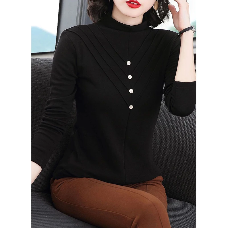 Autumn Winter Fashion Elegant Half Turtleneck Thick Warm Pullover Ladies  Tops Comfortable Long Sleeve Basic T Shirts for Women - купить по выгодной  цене | AliExpress