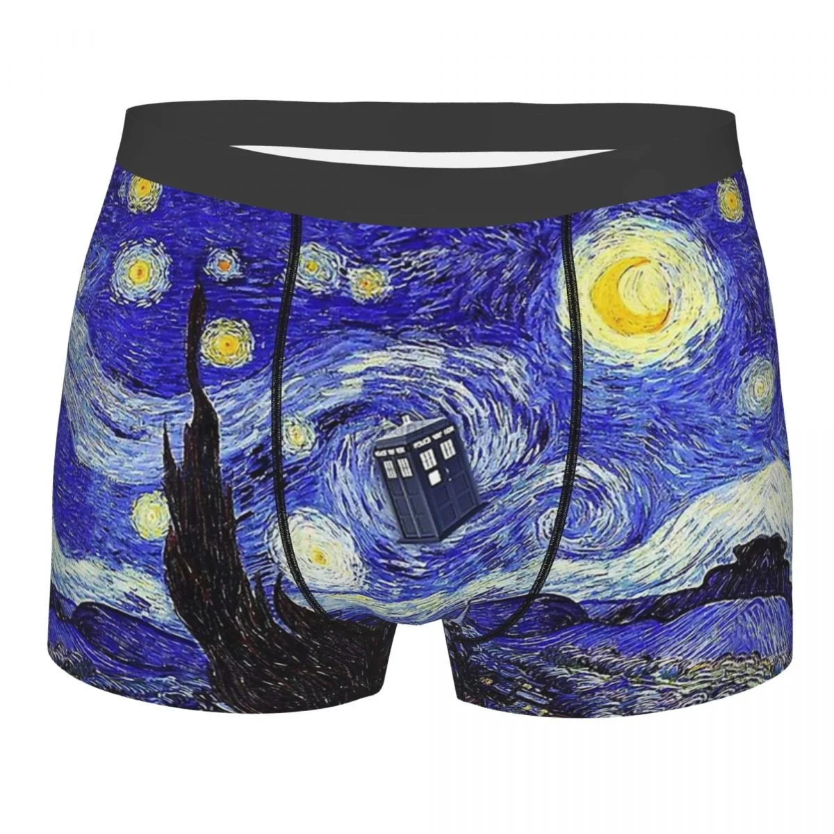 

A Starry Night Van Gogh Mountain Inspiration With Tardis Underpants Homme Panties Male Underwear Sexy Shorts Boxer Briefs