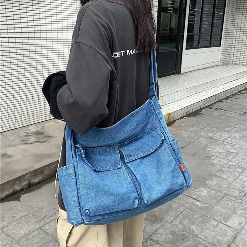 

Richme Vintage Summer Messenger Bag Female 2022 Trend Denim Multi Pockets Large Capacity Casual Harajuku Solid Hobos Women Bag