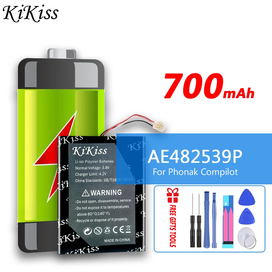 

700mAh KiKiss Battery AE482539P For Phonak Compilot For Phonak ComPilot II Accumulator 3-wire Digital Batteries