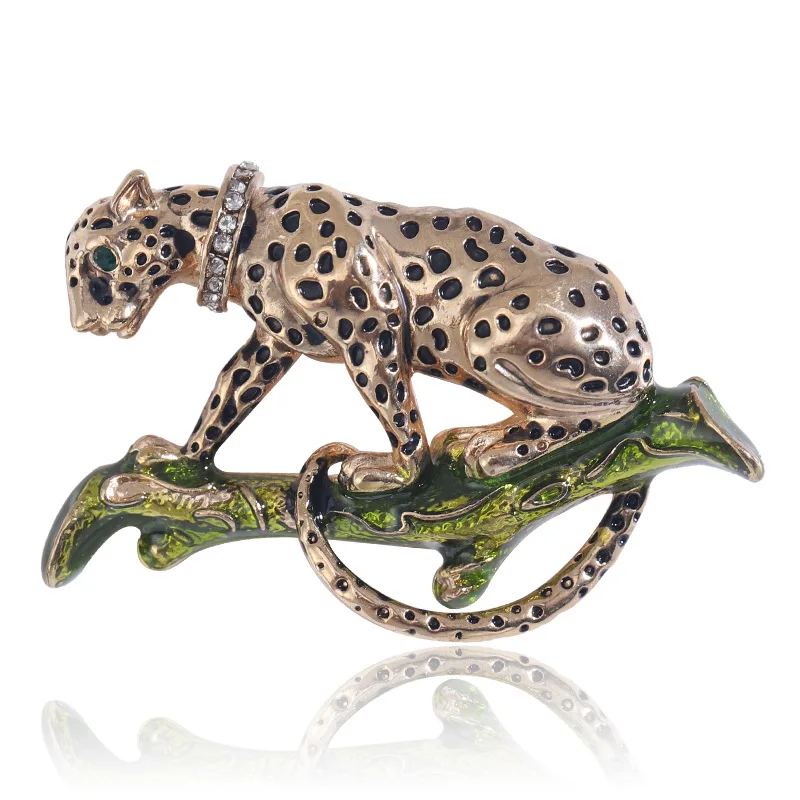 

Enamel Leopard Climb Tree Brooches For Women Men Run Fast Animal Party Causal Office Daily Clothing Suit Coat Pin Jewelry Gifts