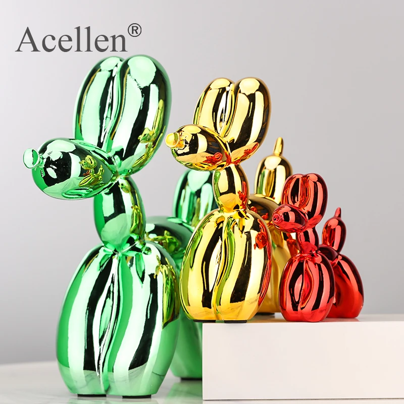 Animals Figurine Resin Cute Shiny Balloon Dog Shape Statue Art Sculpture Figurine Craftwork Home Decor with Antiskid Mat Lucky