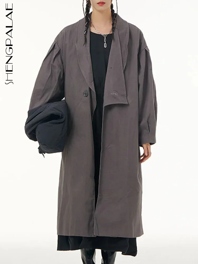 SHENGPALAE длинная ветровка с лацканами для женщин в винтажном стиле длинными