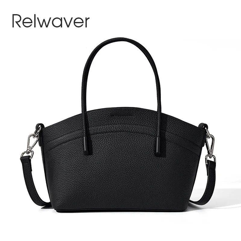 

Relwaver black brown tote bag genuine leather shoulder bag 2023 autumn winter women crossbody bag fashion zipper ladies handbags
