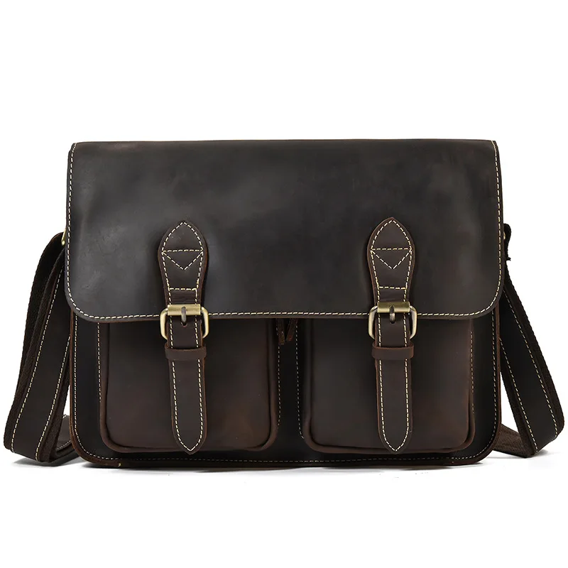 Large Capacity One-Shoulder Messenger Bag For Men Genuine Leather Briefcase Men Retro Crossbody Bags Casual Outdoor Shoulder Bag