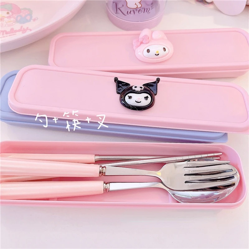 Sanrioed My Melody Cinnamoroll Kuromi керамическая ложка из нержавеющей стали вилка палочки для