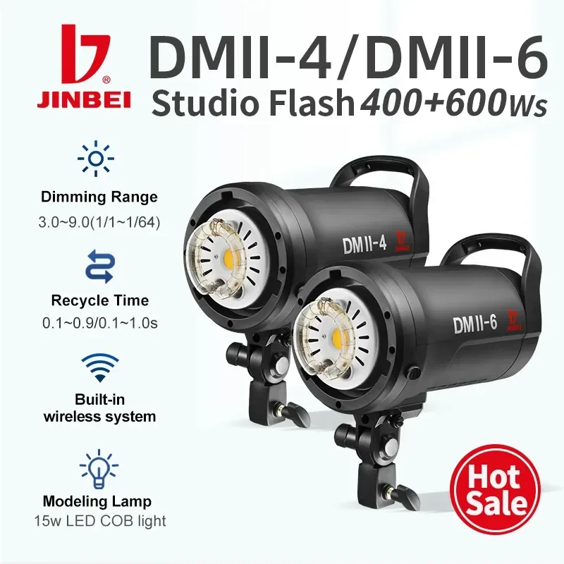 

JINBEI DMII 400W 600W Studio Strobe Flash Light 5500K Photography Monolight 2.4G Wireless 15W Modeling Lamp For Wedding Portrait